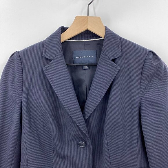 Banana Republic Wool Stretch Micro Pinstripe Peplum Blazer Size 4 - Picture 2 of 7